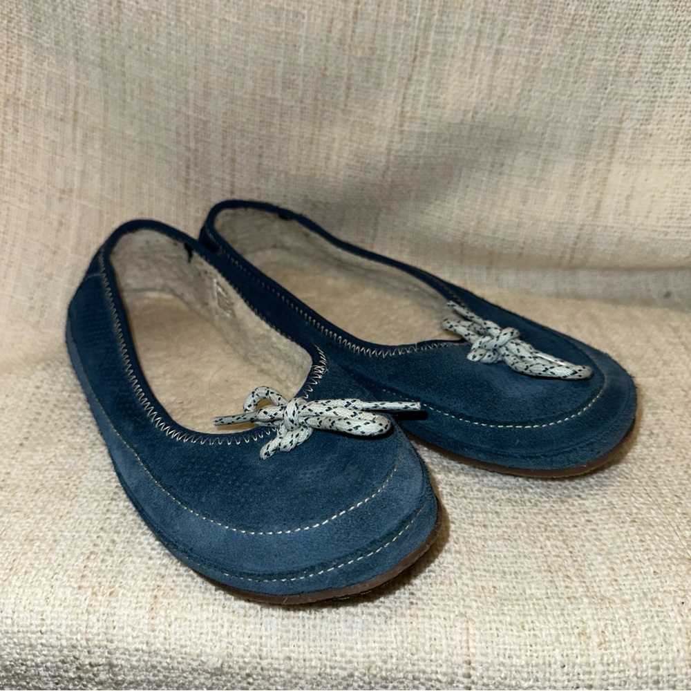 ll bean womens slippers blue suede size 6 medium lined comfort slip ons